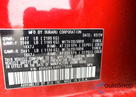 2024 Subaru Crosstrek Limited z USA, uszkodzony, nr VIN 4S4GUHL64R3773448